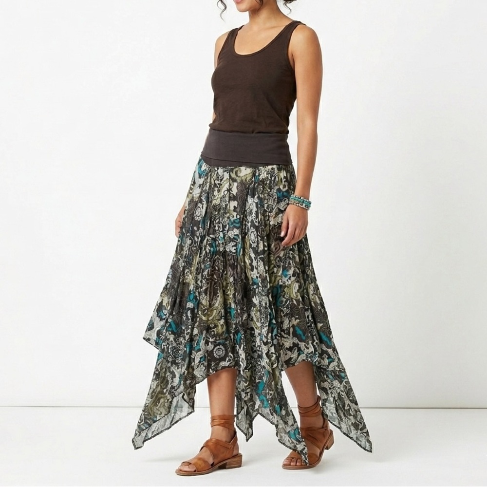 Bohemian Gypsy BABA Paisley Boho Festival Handkerchief Cotton Maxi Skirt M FLAW